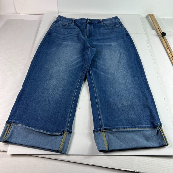 HALARA Denim - Halara Jeans Women's 36x23* High Rise Rolled Hem Wide Leg Crop Blue Denim No Tag